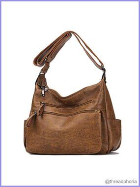 PU Leather Hobo Crossbody Bag Multi Pocket Shoulder Handbag Purse